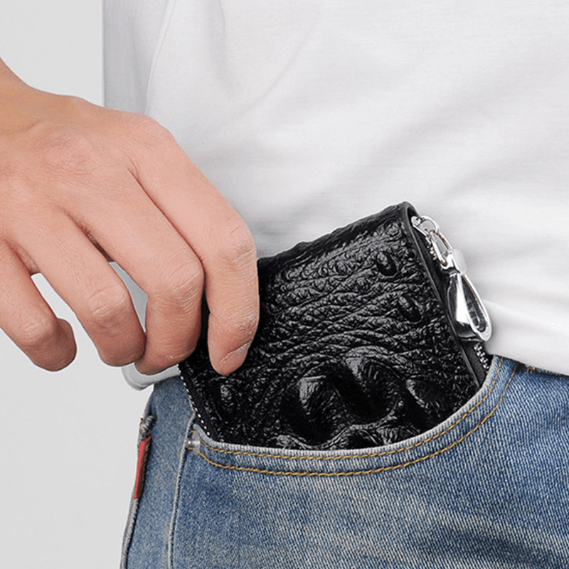 Men Cowhide Bifold Short Alligator Print Wallet RRFID Anti-Magnetic 6 Card Slot Card Holder Money Clip Driver'S License Wallet - MRSLM