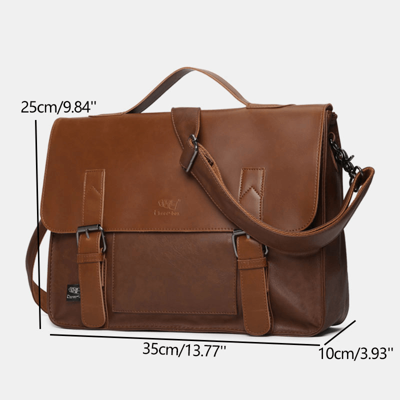 Men PU Leather Multifunction Multi-Pocket Teacher Bag Briefcase Crossbody Shoulder Bag - MRSLM