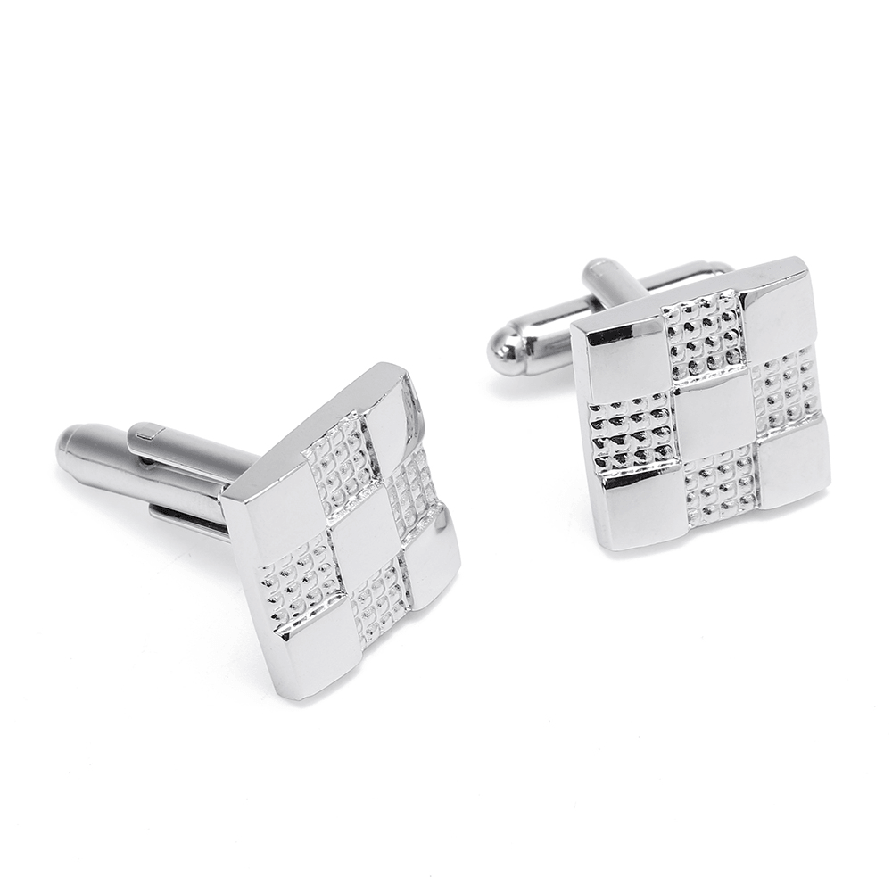 Unisex Silver Grid Cufflinks Business High-Grade Tie Clip - MRSLM