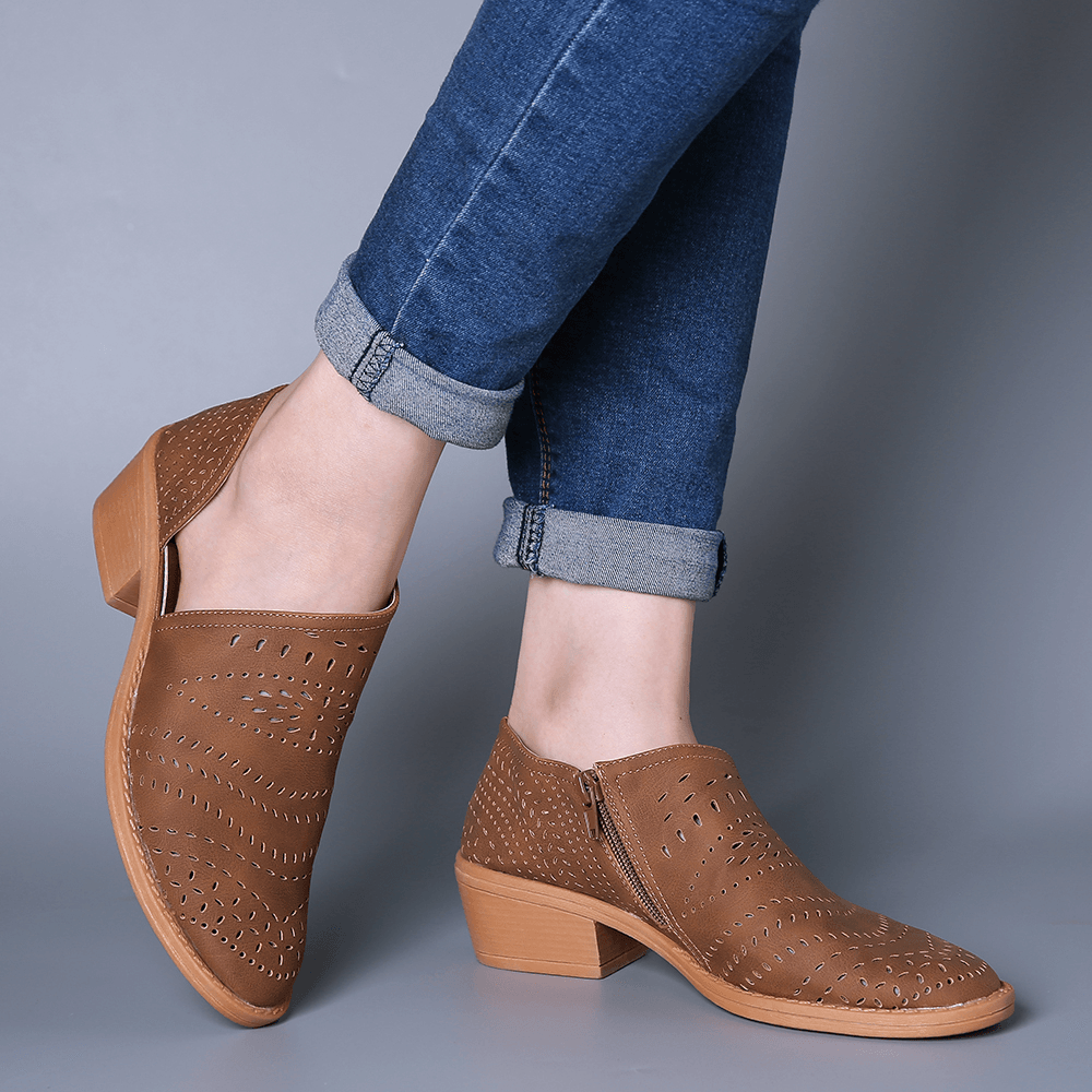 Women Casual Soft Breathable Hollow Zipper Ankle Boots - MRSLM