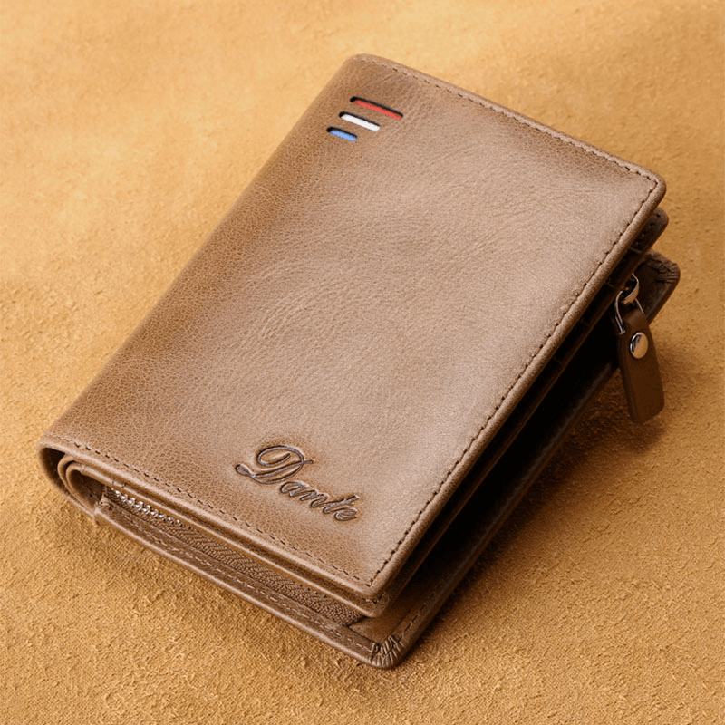 Men Women Genuine Leather Oil Wax RFID Anti-Theft 10 Card Slots anti Theft Bifold Wallet Purse - MRSLM