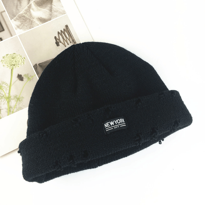 Fashion Patch Hole Knit Hat Ear Protection Toe Cap Cold Hat - MRSLM