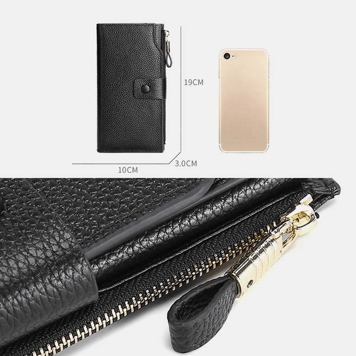 Unisex Genuine Leather RFID Anti-Theft Lychee Pattern 5.8 Inch Phone Bag Clutch Purse Multi-Slot Card Holder Wallet - MRSLM