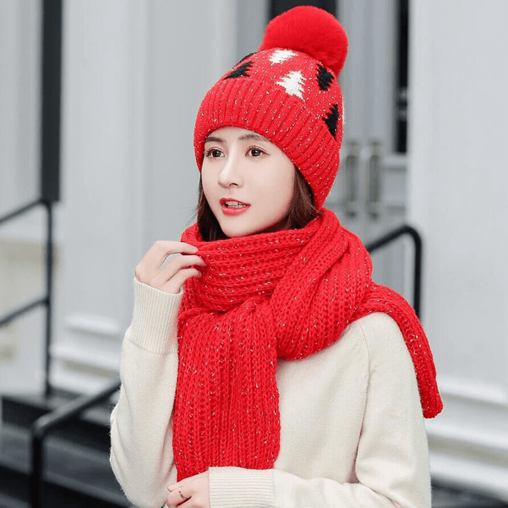 Thickening Christmas Wool Hat Wool Knit Hat Scarf Set - MRSLM