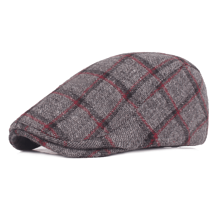 Mens Womens Winter Woolen Plaid Painter Beret Caps Outdor Adjustable Peaked Cap - MRSLM