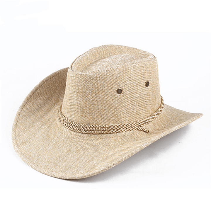 Bang Good Men Western Cowboy Hat Outdoor Wide Brim Linen Hat - MRSLM