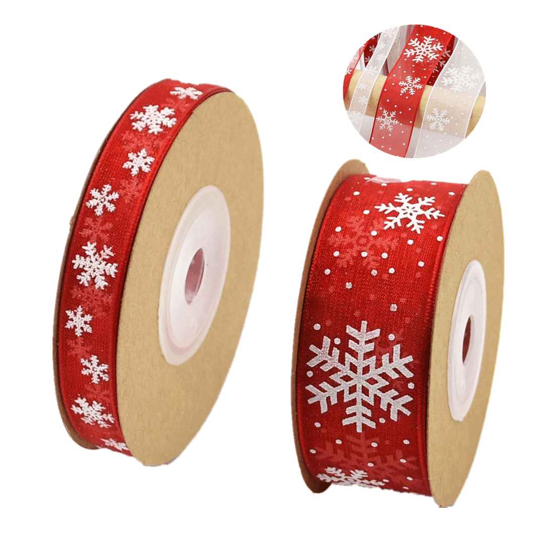 10M Snowflake Printed Sheer Organza Ribbons Christmas Ribbon Wedding Party Decorations Decorative Ribbon - MRSLM