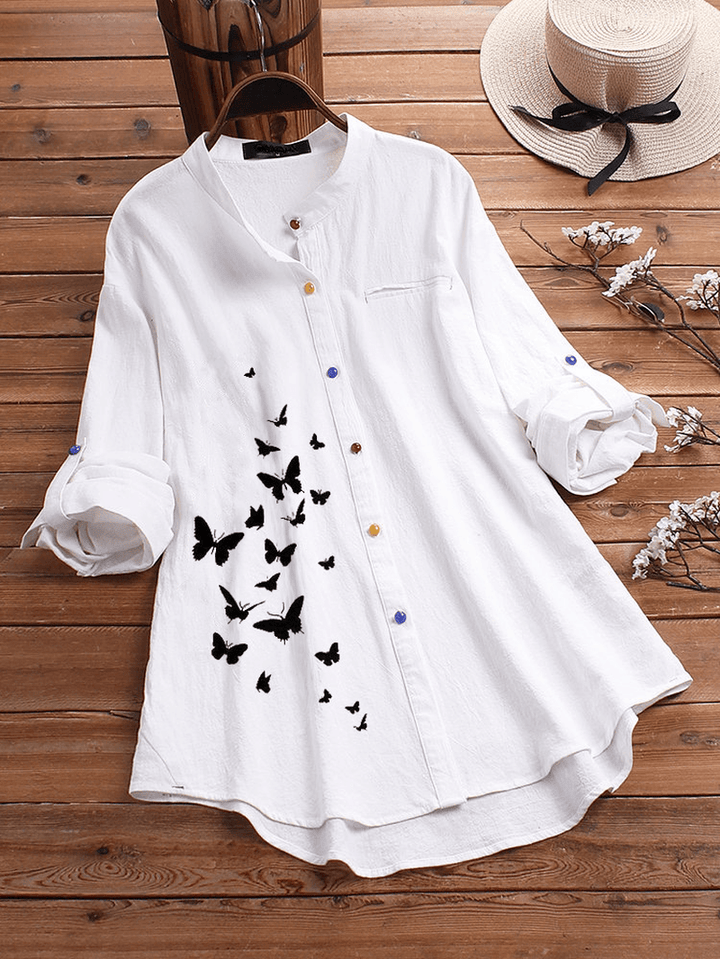 Butterfly Print Button Causal Shirts Blouse - MRSLM