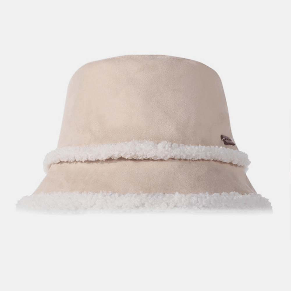 Women Suede Lamb Hair Casual Fashion Elegant Keep Warm Outdoor Bucket Hat - MRSLM