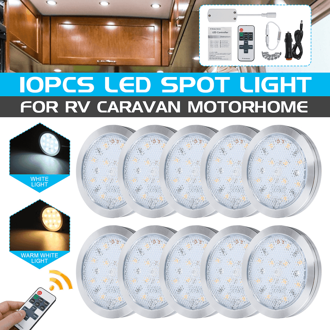 10PCS 12V LED Interior Lamp Cabinet Light Downlight with Remote Control for VW T4 T5 - MRSLM