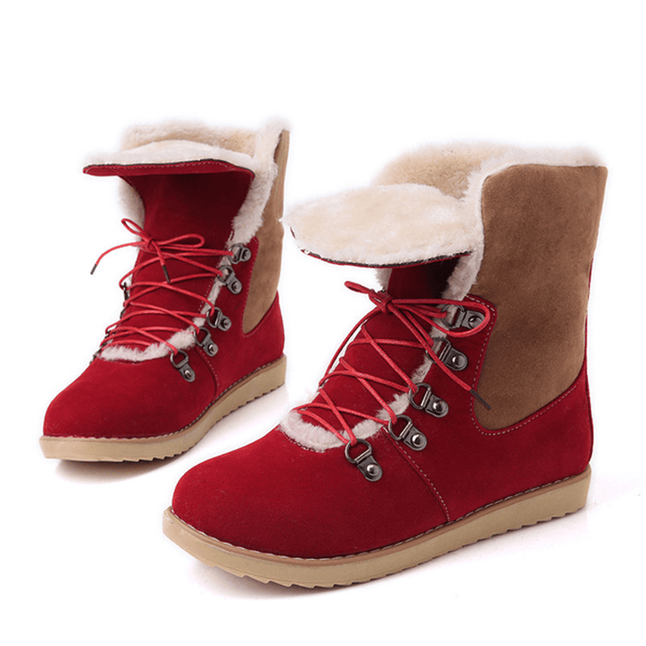 US Size 5-12 Winter Women Flat Boots Keep Warm Casual Lace up Snow Boots - MRSLM