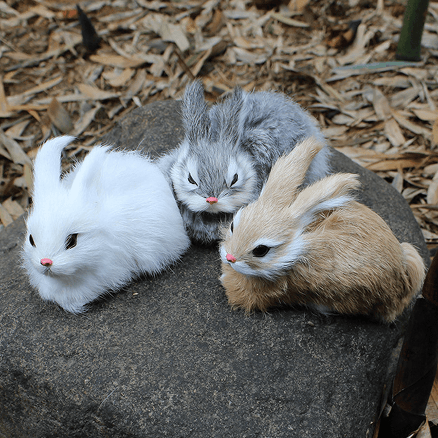 15Cm Mini Realistic Cute White Plush Rabbits Fur Lifelike Animal Furry Easter Bunny Stuffed Plush Toy - MRSLM