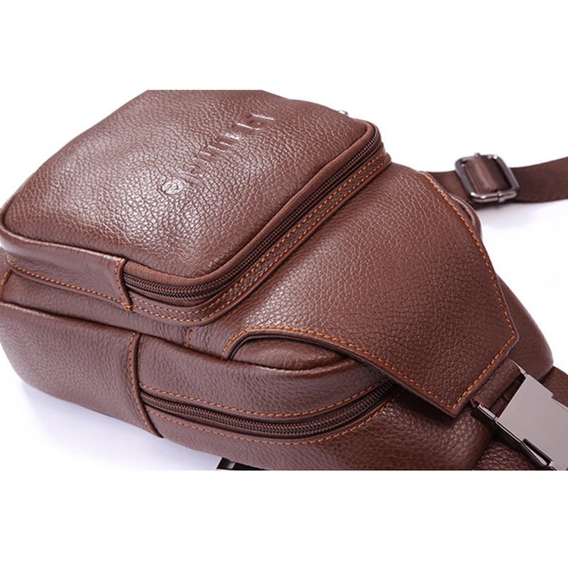 Retro Men Casual Outdoor Sport Genuine Leather Chest Bag Crossbody Bag - MRSLM