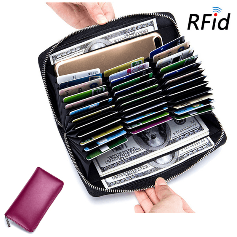 RFID Antimagnetic Genuine Leather 36 Card Slots Card Holder Long Wallet Purse for Women Men - MRSLM