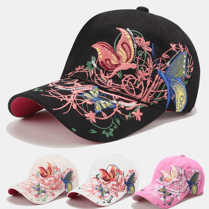 Women Sunscreen Sun Hat Fashion Butterfly Embroidery Duck Hat Baseball Cap - MRSLM