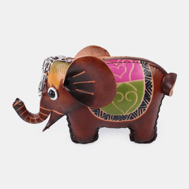 Unisex Genuine Leather Animal Cute Elephant Shape Coin Bag Storage Wallet Pendant - MRSLM