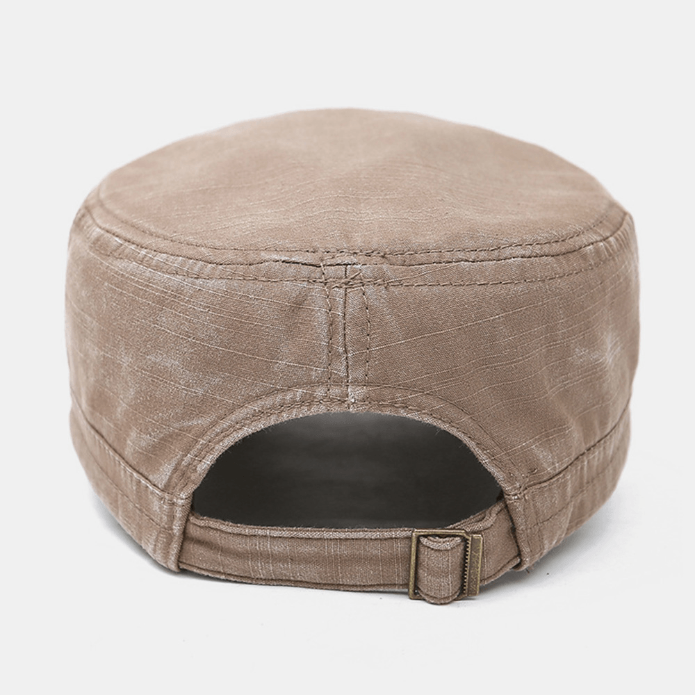 Men Metal Letter Label Flat Cap Washed Casual Outdoor Sunshade Military Cap Peaked Cap - MRSLM