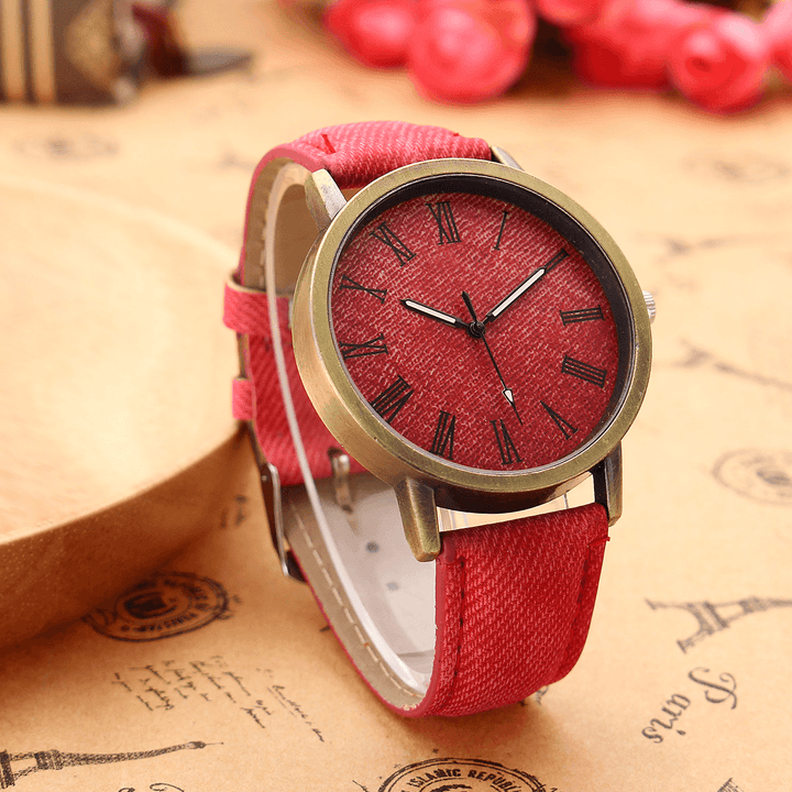 Fashion Colorful Strap Denim PU Strap Casual Dial Men Women Watch Quartz Watch - MRSLM