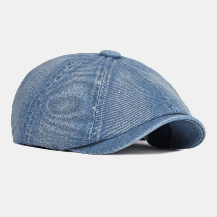 Men Washed Denim Back Elastic Band Design Adjustable Octagonal Hat British Retro Short Brim Newsboy Hat Flat Hat Painter Hat - MRSLM