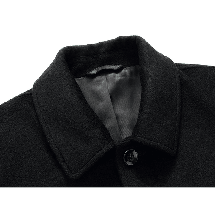 Black Business Stylish Woolen Overcoat Mid Long Trench Coat - MRSLM