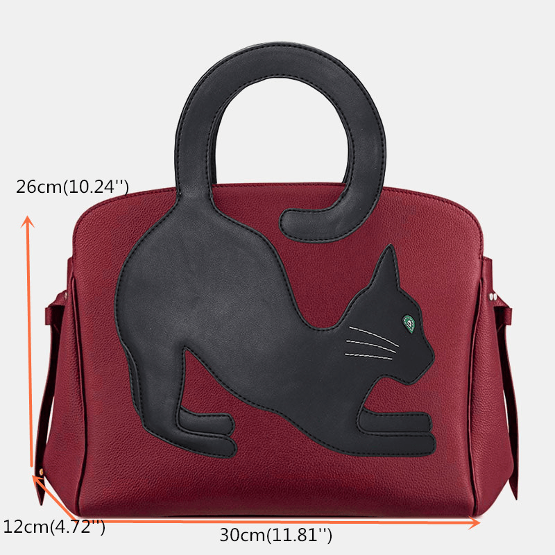 Women Fashion Beauty Faux Leather Large Capacity Handbag Crossbody Bag Shoulder Bag Cat Bag - MRSLM