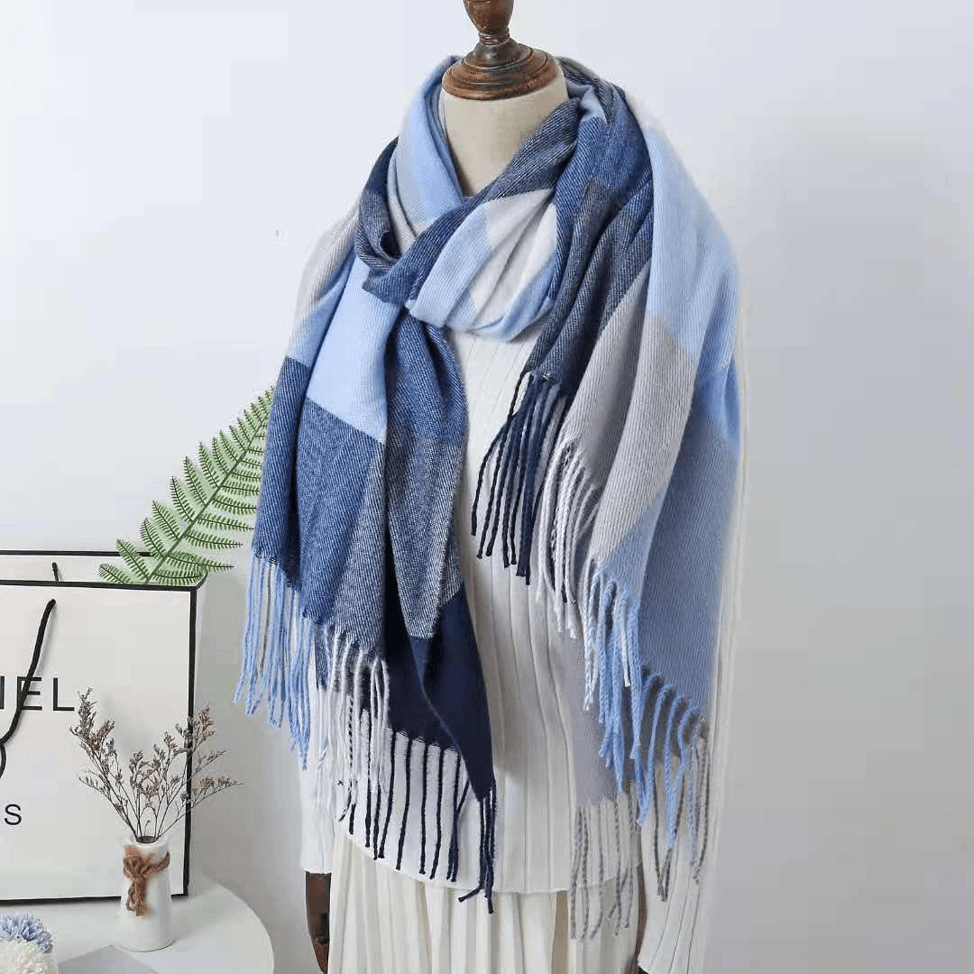 Cashmere Check Scarf Mid-Length Thick Warmth Tassel Shawl - MRSLM