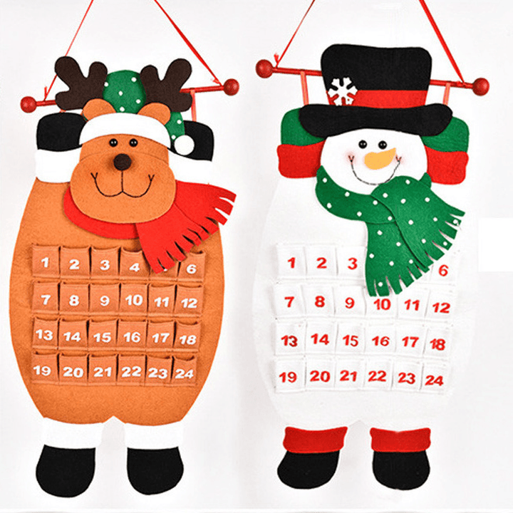 Christmas Countdown Calendar Snowman Deer Hanging Advent Calendar Decorations Home Decor - MRSLM