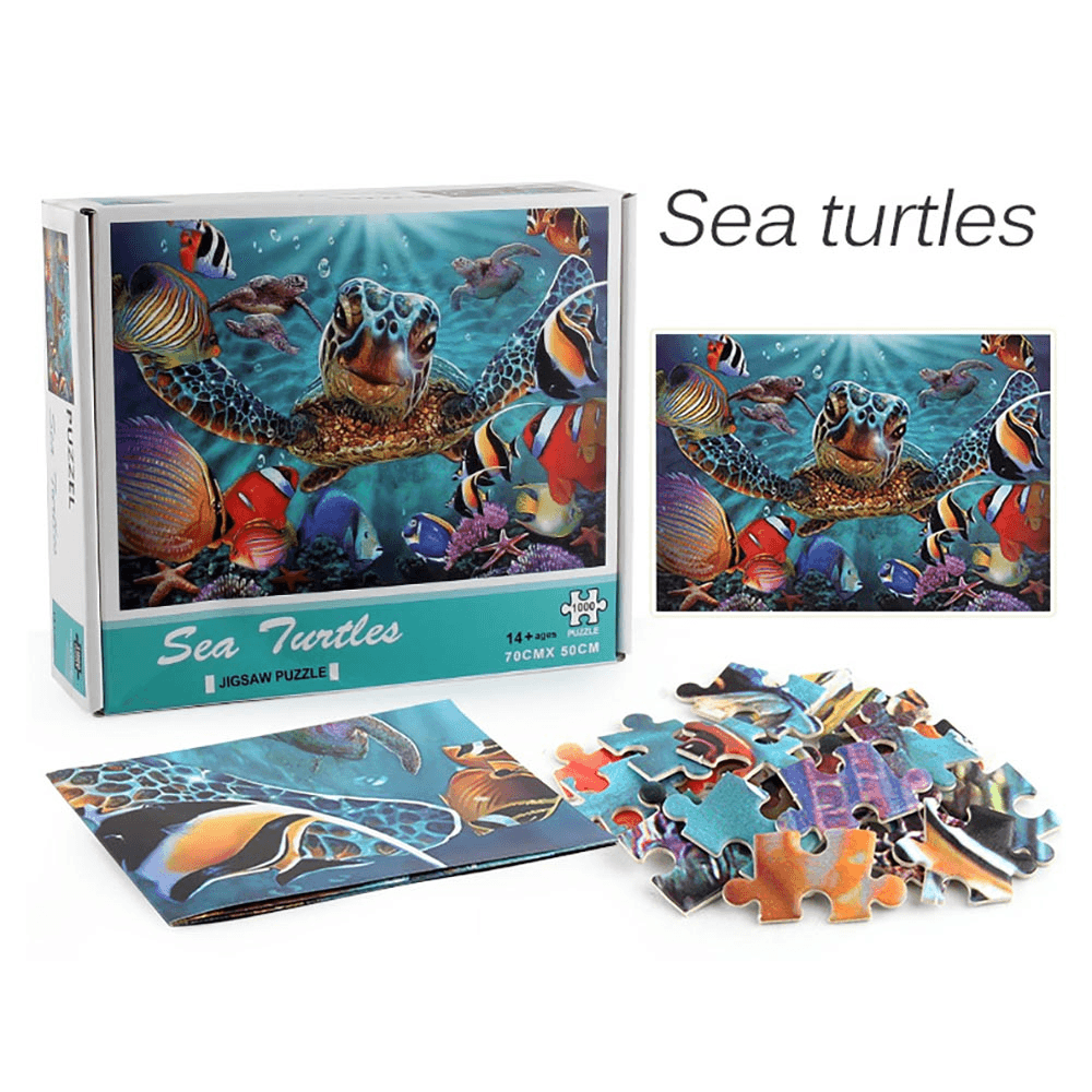 3D Adult 1000 Piece Ocean World Turtle Plane Puzzle Thicken Paper Jigsaw Decompression Toy - MRSLM