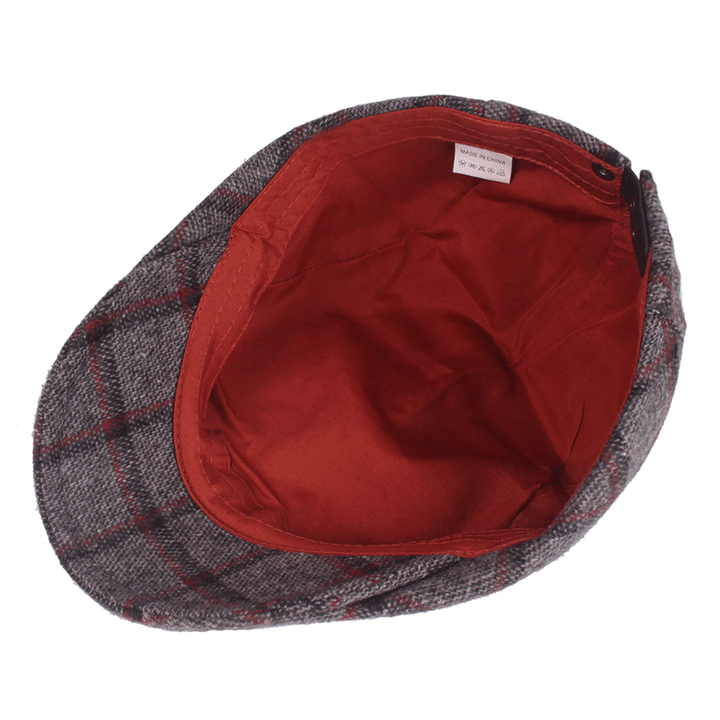 Mens Womens Winter Woolen Plaid Painter Beret Caps Outdor Adjustable Peaked Cap - MRSLM