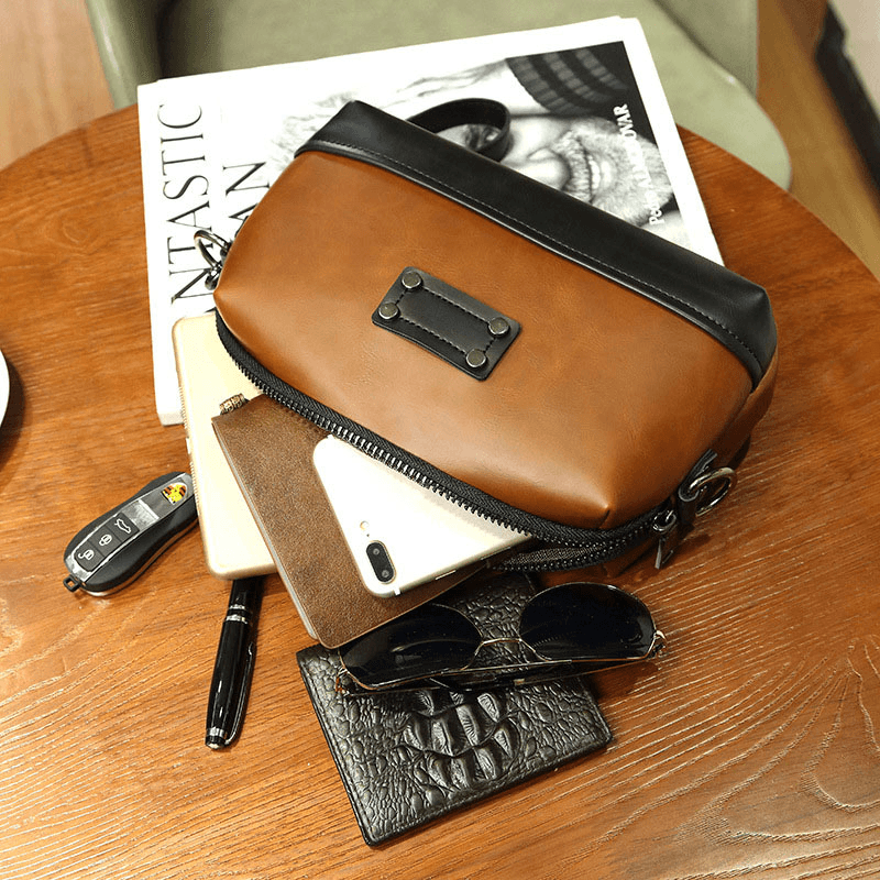 Men PU Leather Solid Color Anti-Theft Casual Phone Bag Crossbody Bag Shoulder Bag - MRSLM