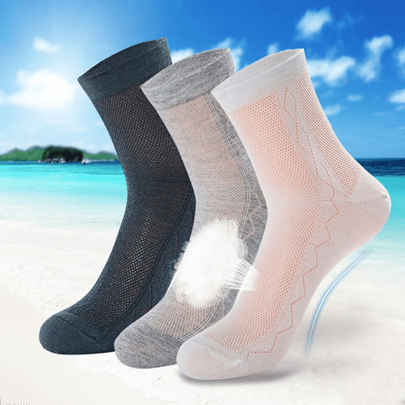 Men Summer Ultra Thin Breathable Socks Cotton Deodorant Sweat Middle Socks - MRSLM