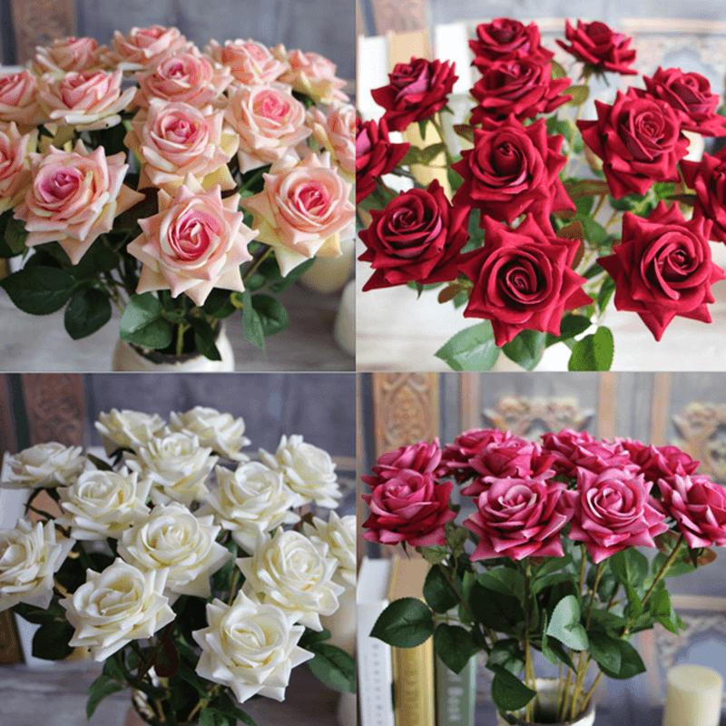 Single Fabric Rose Artificial Fake Flower Bouquet Wedding Party Home Decoration - MRSLM