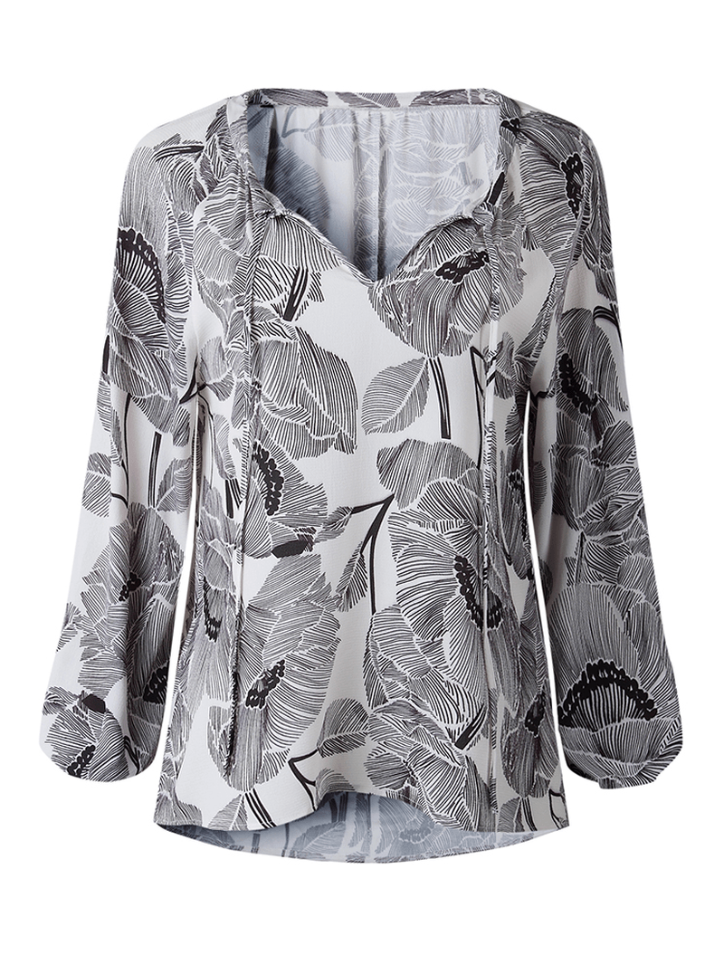 Women V Neck Boho Floral Print Blouse - MRSLM