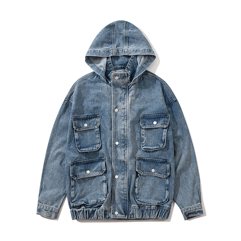 Tide Brand Dark Oversizehip-Hop Jacket Male European and American Street Hiphop Multi-Pocket Hooded BF Denim Jacket - MRSLM