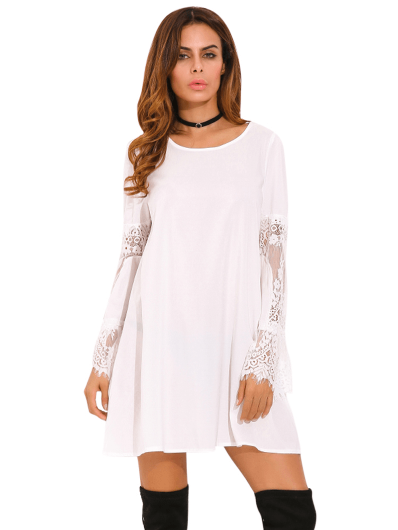 Women Crochet Lace Hollow Out Dress - MRSLM