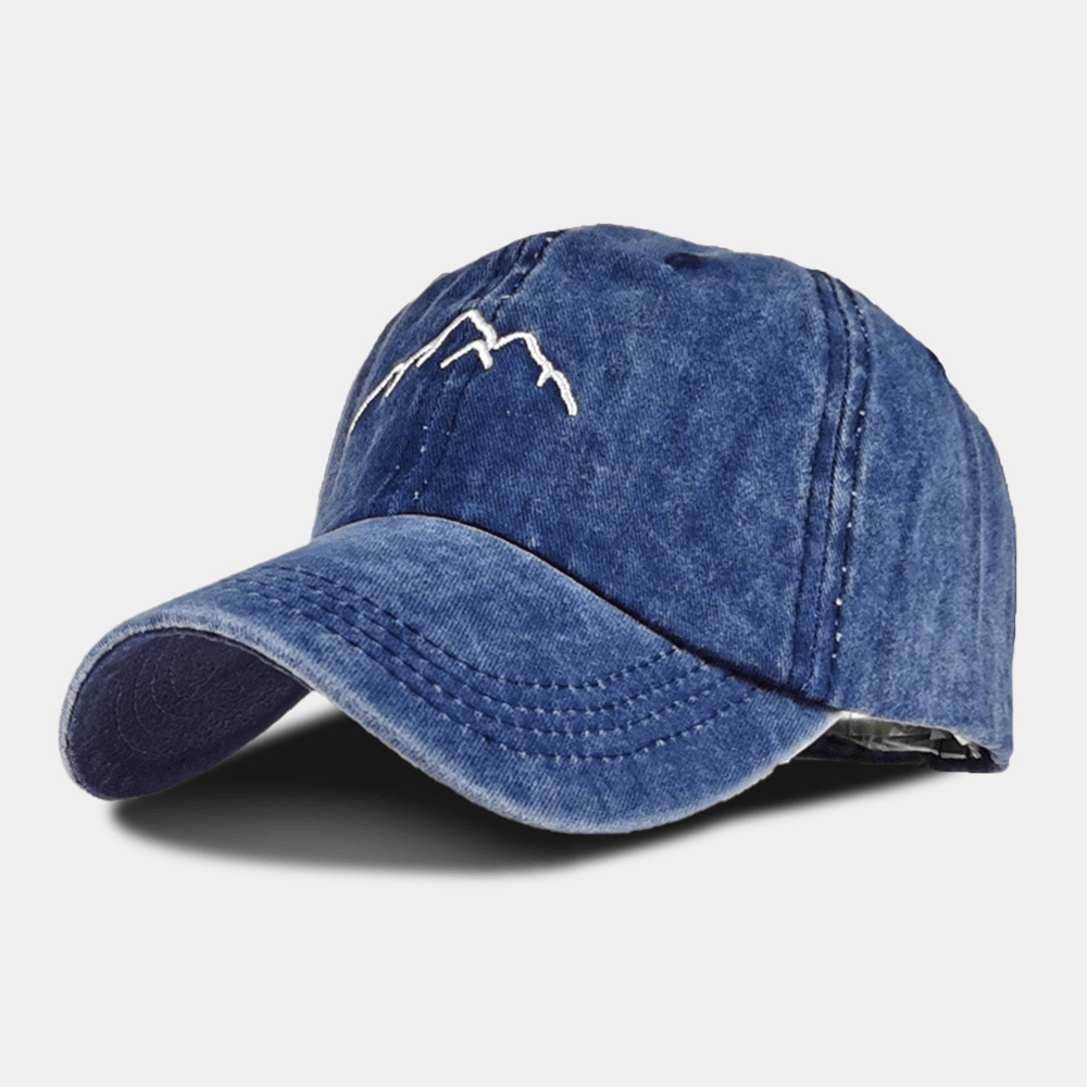 Unisex Washed Distressed Cotton Mountain Pattern Embroidery Fashion Sunscreen Baseball Cap - MRSLM