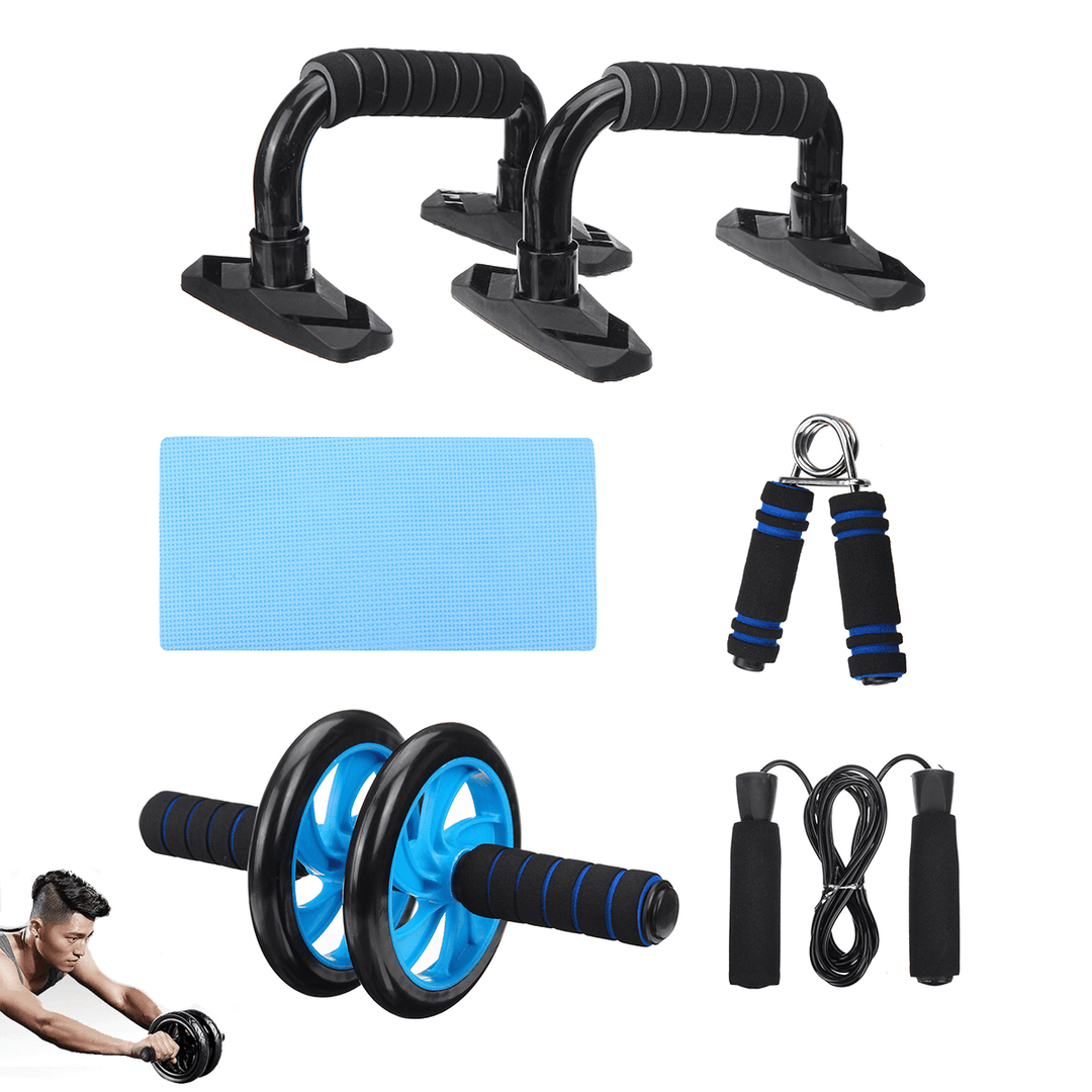 5 in 1 AB Roller Kit Knee Pad Push up Bars Grips Strength Jump Rope Abdominal Core Training Fitness Exercise Tools - MRSLM