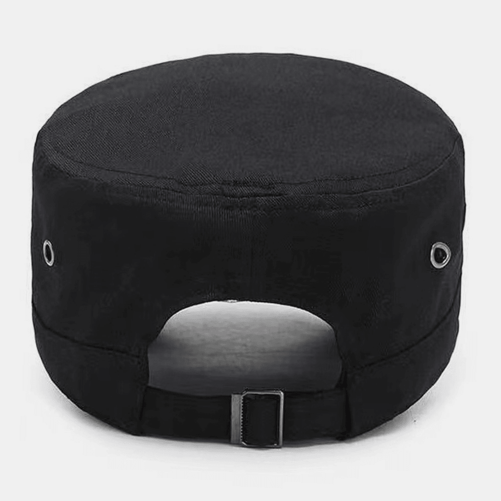 Men Solid Color Five-Pointed Star Label Breathable Hole Design Army Cap Cadet Hat Casual Sunshade Military Cap Flat Top Cap - MRSLM