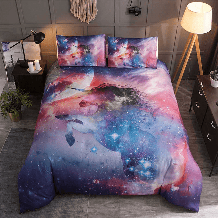 3 PCS Bedding Sets Watercolor Unicorn Campanula Quilt Cover Pillowcase for Queen Size - MRSLM