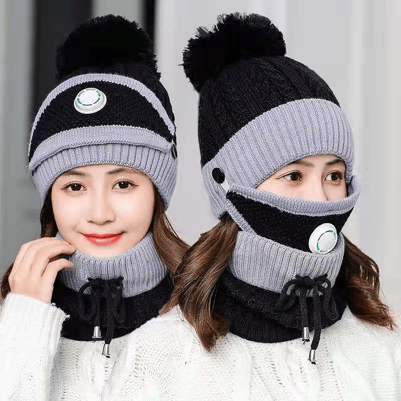 BIKIGHT Cotton Knit Windbreak Winter Warmth Cute Riding Protection Suit Bicycle Caps Bike Skiing Camping Winter Hat Scarf Mask Suit - MRSLM