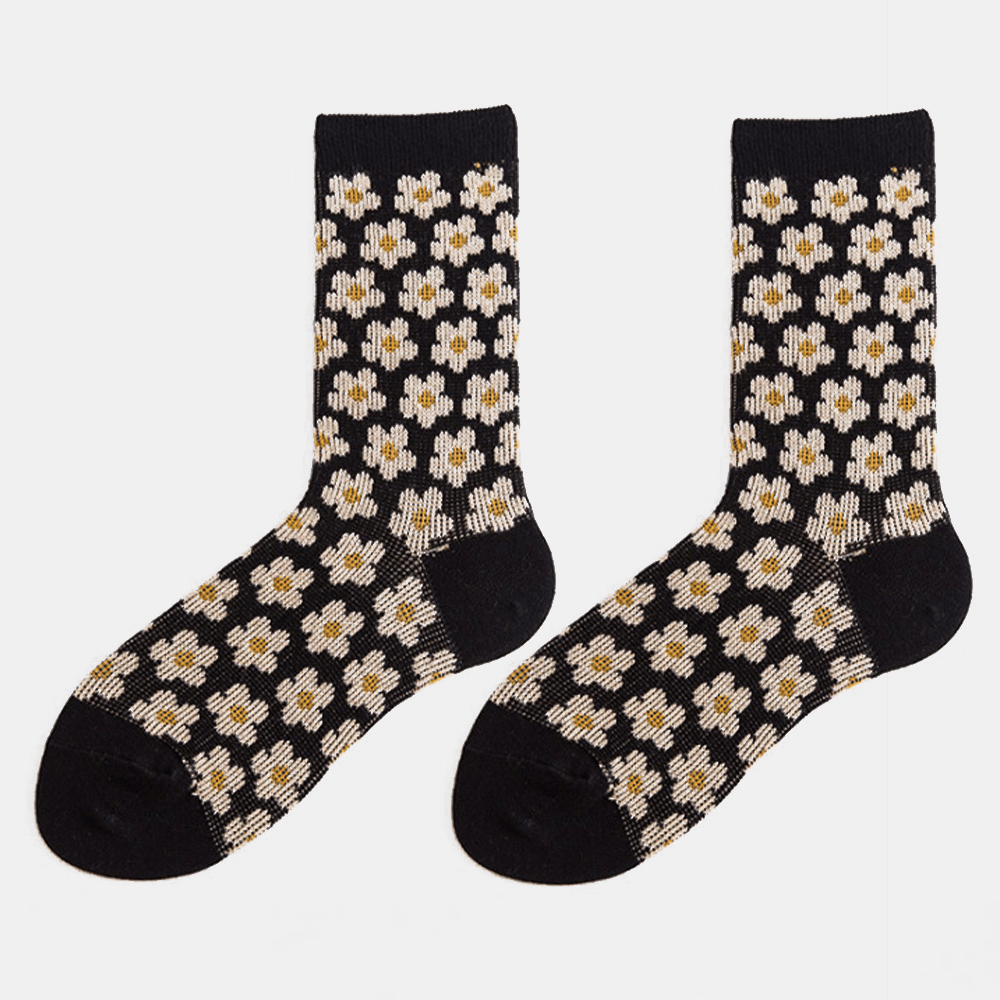 Women Cotton British Style Retro Floral Pattern Warm Casual Tube Socks - MRSLM