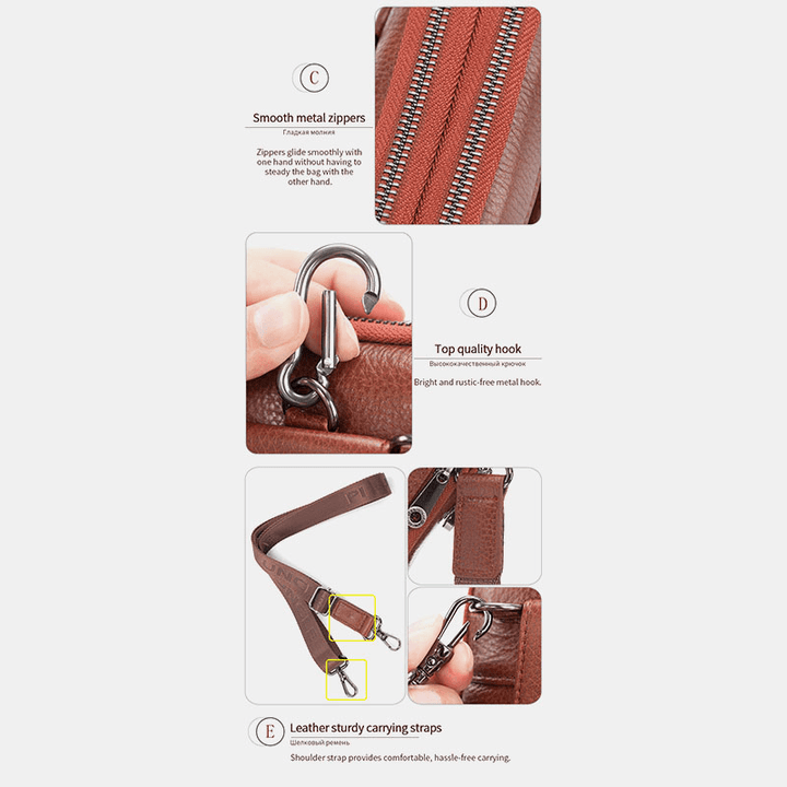 Men Genuine Leather Cowhide Multi-Carry Retro 7.2 Inch Phone Crossbody Bag Hanging Belt Bag Waist Bag - MRSLM