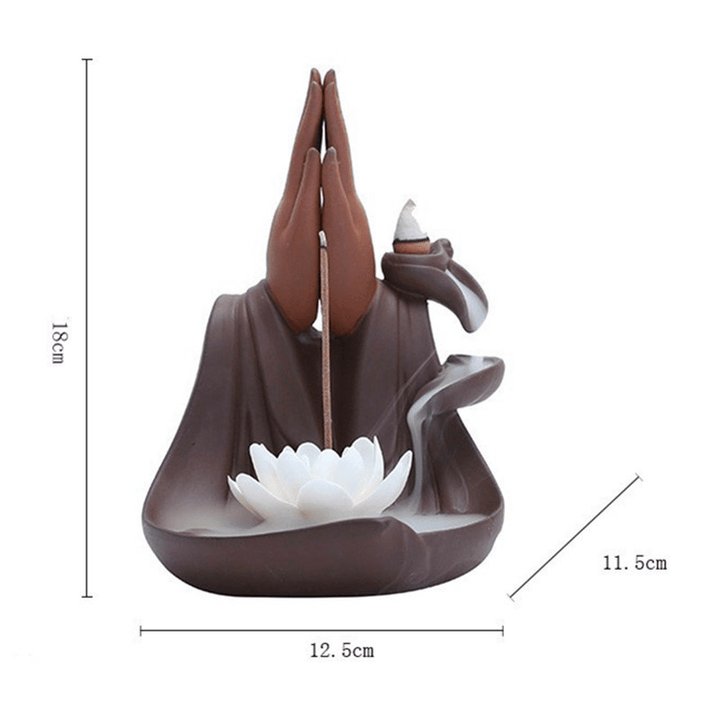 Little Monk Lotus Backflow Ceramic Cone Buddhist Incense Burner Holder Decorations - MRSLM