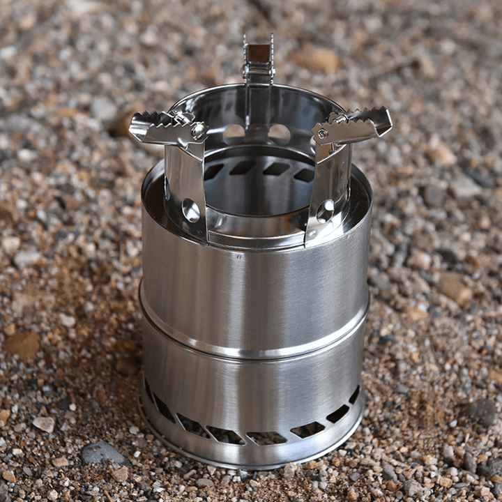 AOTU 1-2 People Outdoor Portable Windproof Cooking Stove Stainless Steel Detachable Wood Burner Furnace Camping Picnic - MRSLM