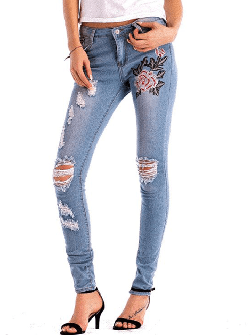 Stretch High Waist Skinny Embroidery Jeans - MRSLM