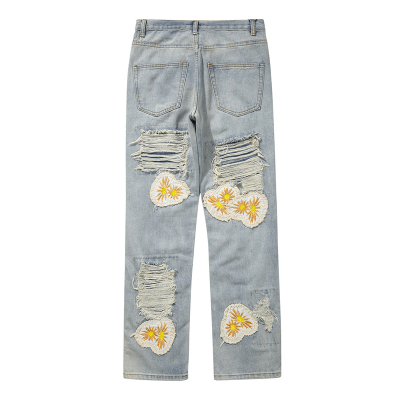 High Street Heavy Hole Daisy Patch Embroidered Jeans - MRSLM