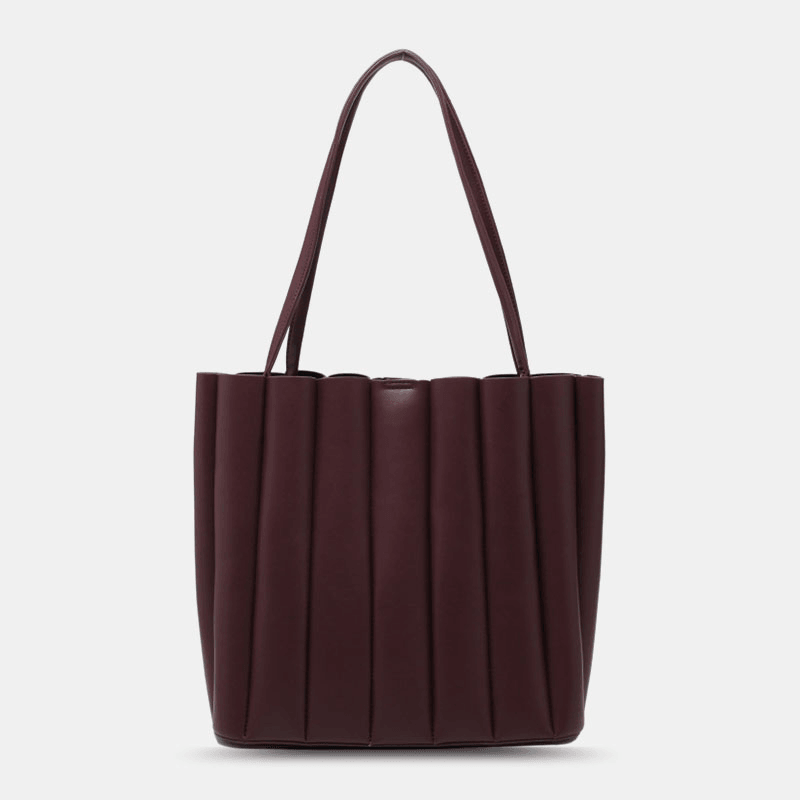 2 Pcs Women PU Leather Stripe Small Square Bag Large Capacity Ruched Bag Handbag Shoulder Bag - MRSLM
