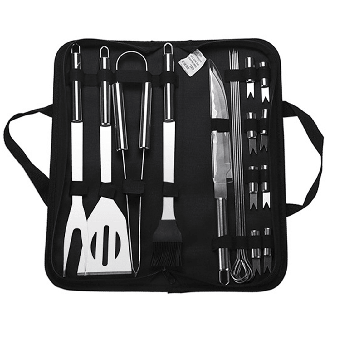 18 Pcs Tableware Stainless Steel BBQ Tools Long Fork BBQ Clip Brush Steel Stick Shovel Barbecue Cooking Tools - MRSLM