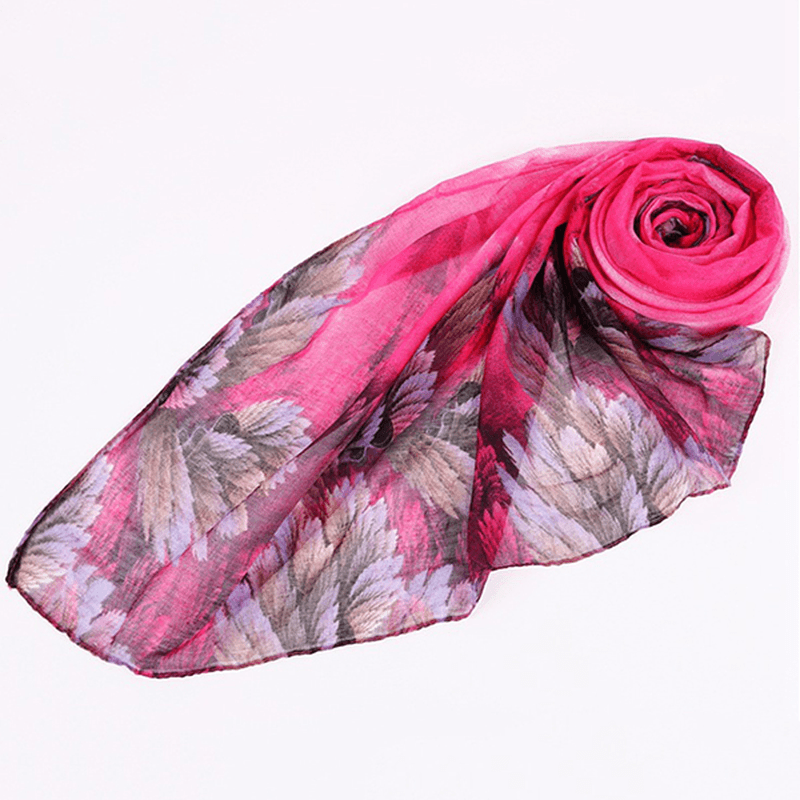 180CM Women Voile Coral Flower Printing Scarf Casual Oversize Warm Soft Scarves Shawls - MRSLM