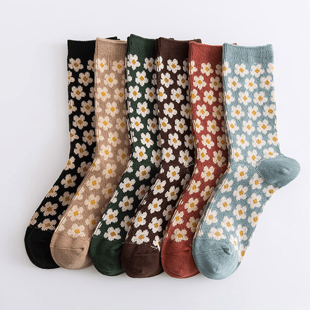 Women Cotton British Style Retro Floral Pattern Warm Casual Tube Socks - MRSLM